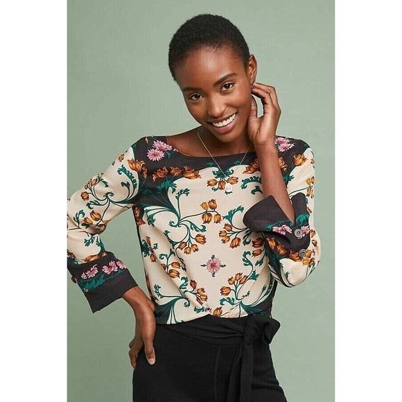 Maeve Tops - NWT Maeve Anthropologie Florence 100% Silk Floral Print Top Blouse Size US 4 UK8